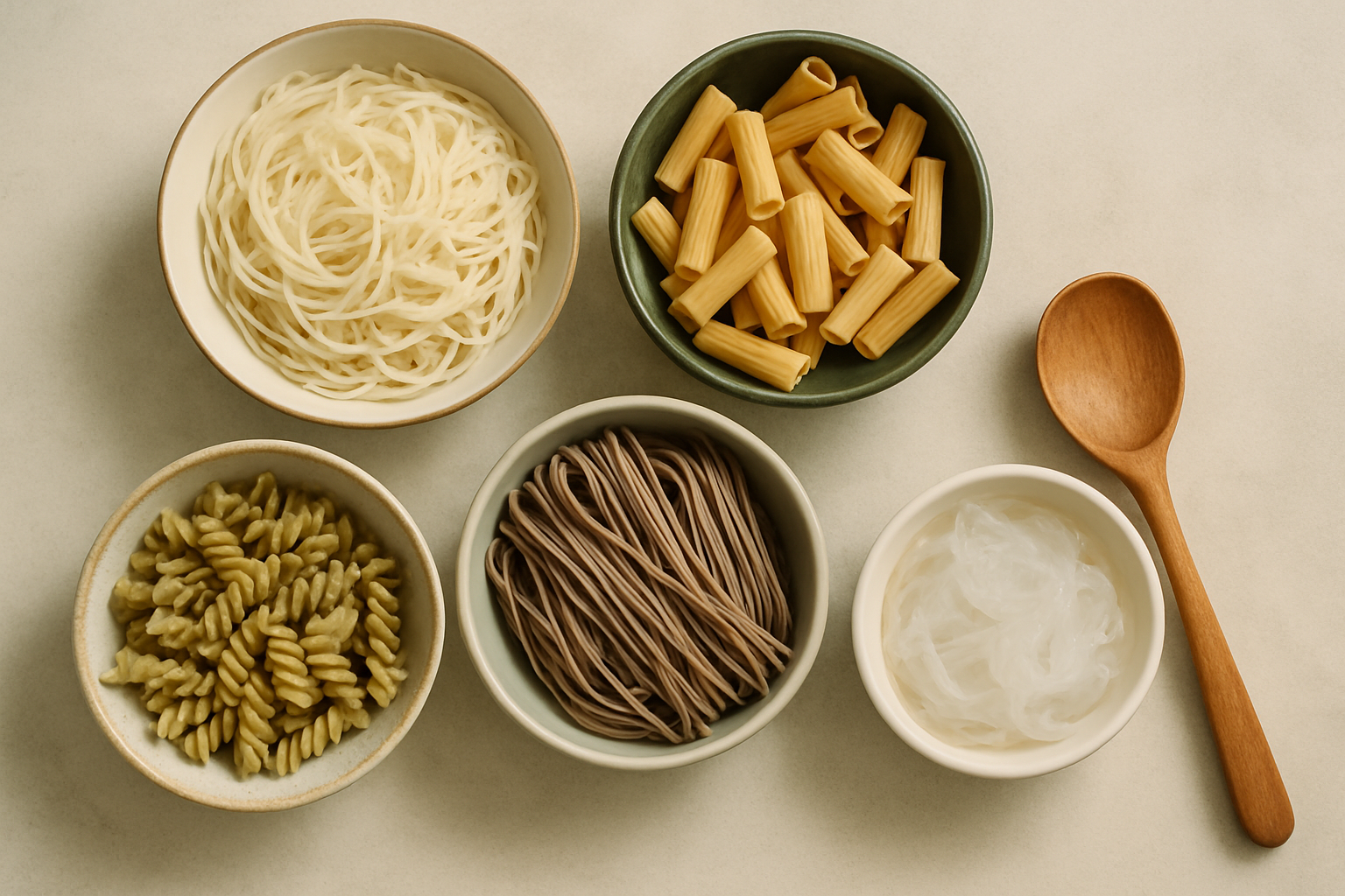 Assortment of gluten-free pasta types in bowls