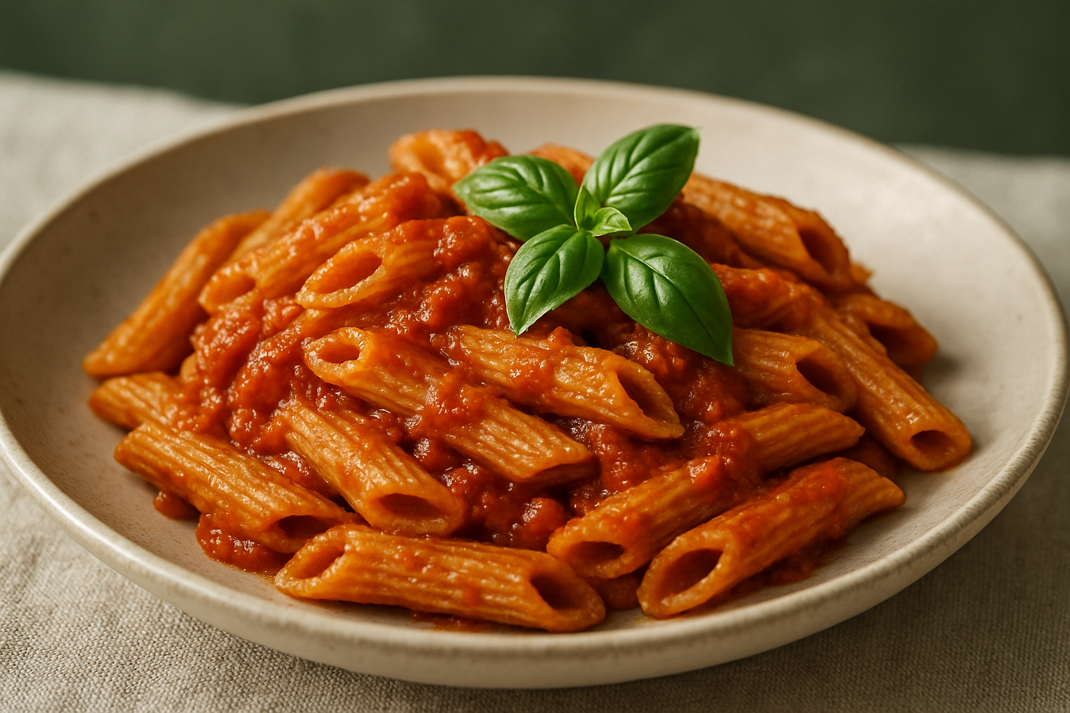 Close-up of cooked legume pasta with tomato sauce